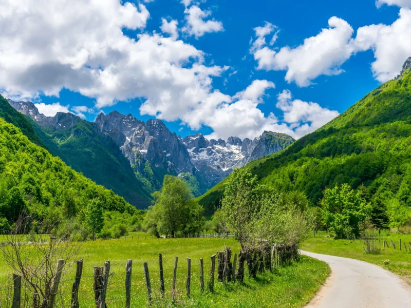 Hiking in Grebaje valley, overlooking the Accursed Mountains in Montenegro