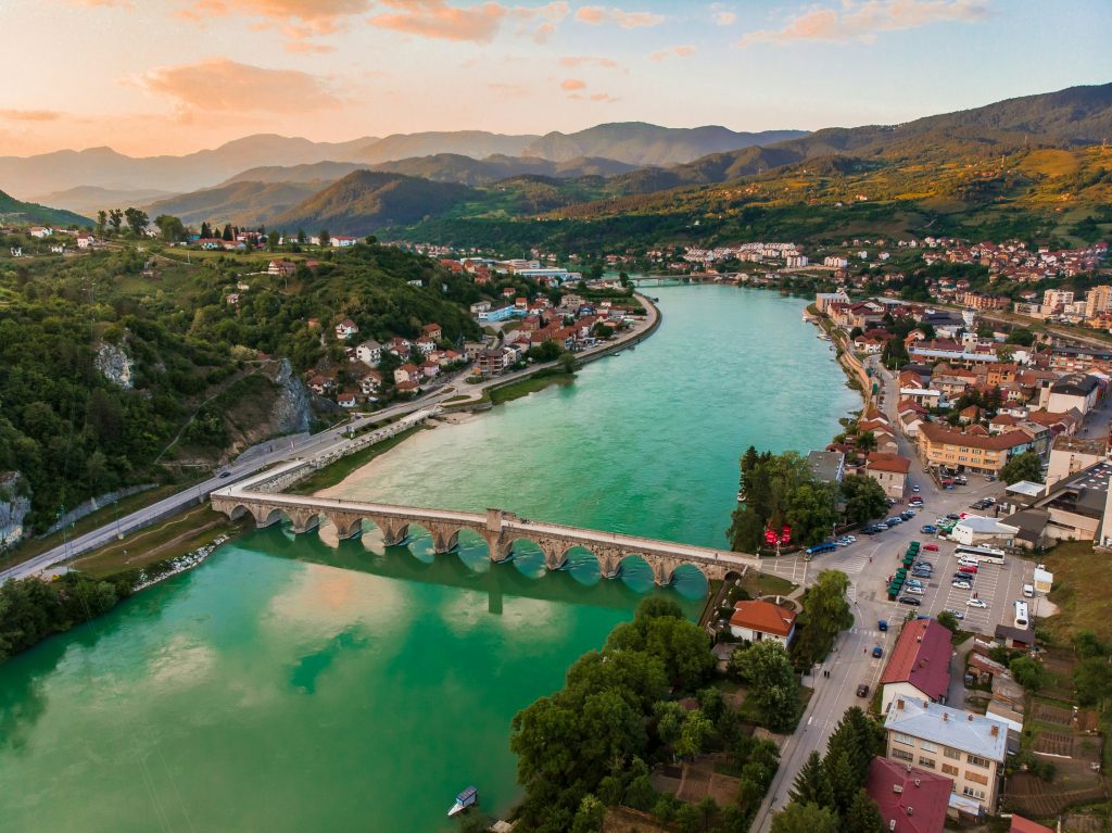 Mehmed Pasa Sokolovic bridge built on top of Drina River 