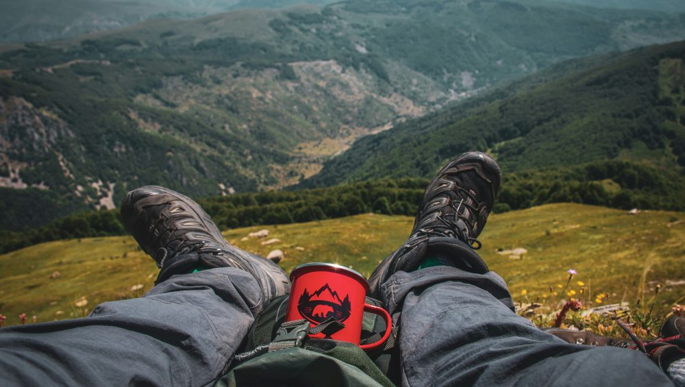 Views of a hiker taking a break in Mavrovo national park