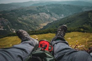 Views of a hiker taking a break in Mavrovo national park