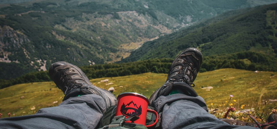 Views of a hiker taking a break in Mavrovo national park