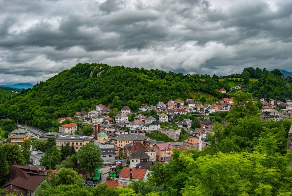 Travnik old town surrounded by green hills