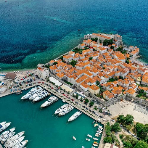 Aerial views of old town Budva
