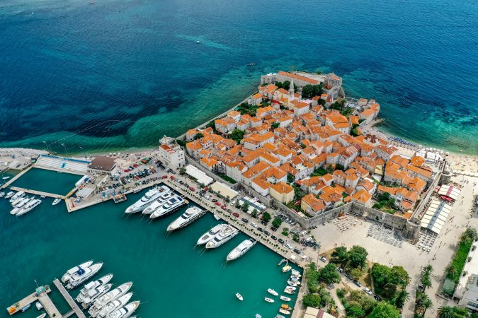 Aerial views of old town Budva